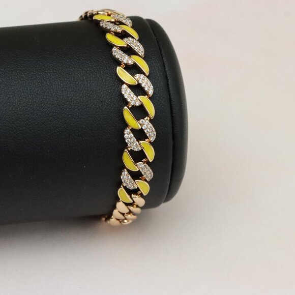 "Rose Gold Bracelet with Yellow Enamel & Sparkling Stone Accents, XPBL0799 - Picture 9 of 12